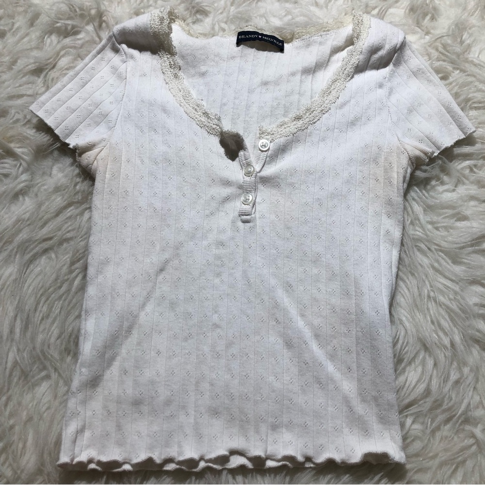 Brandy Melville white lace pointelle button down top shirt summer spring crop
